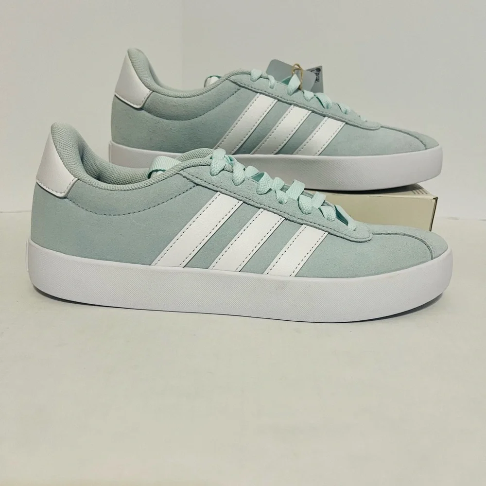 Adidas VL Court 3.0 Women's Mint Green and White Sneakers - Picture 1 of 4